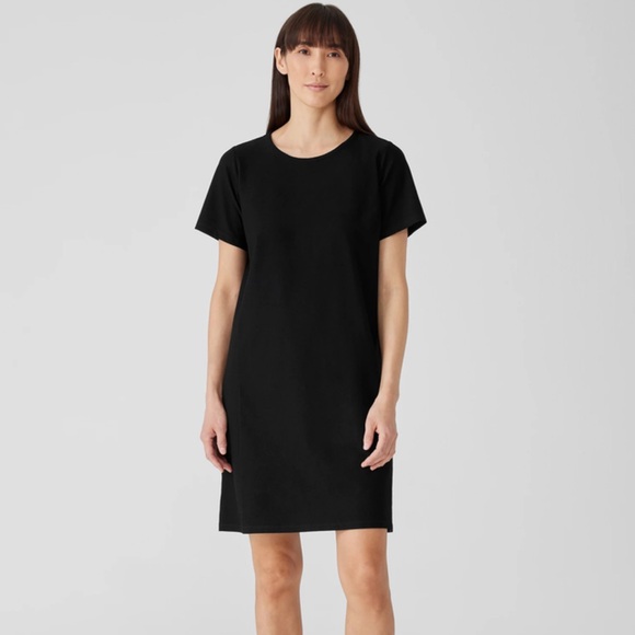 Eileen Fisher organic cotton jersey shirt dress black medium M - Picture 2 of 8